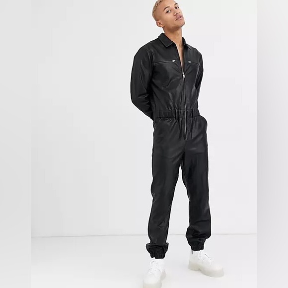 ASOS Other - NWOT ASOS Men’s Black Faux Leather Zip  Boilersuit Jumpsuit 32 Tapered Leg